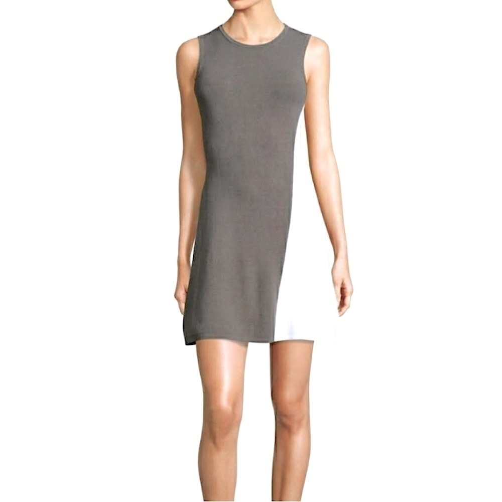 Theory Branteen Prosecco Sleeveless Dress, Army Green/White Size Medium Neutral